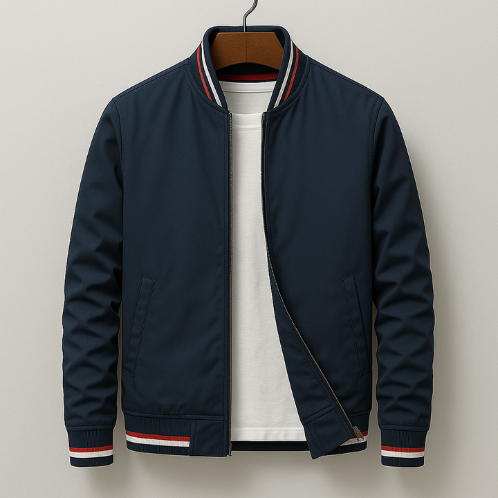 Men's Retro Stripe Ribbed Bomber Jacket