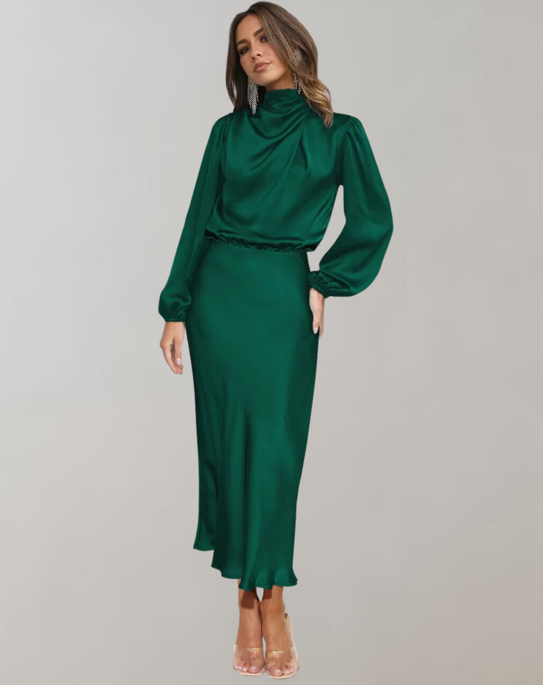 Women's Elegant Long Sleeve Satin Dress-Metro Lane Plaza