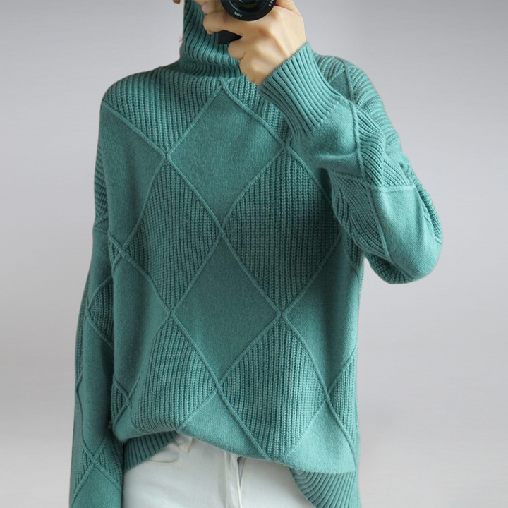 Pull pour femme en maille à col montant avec motif losanges