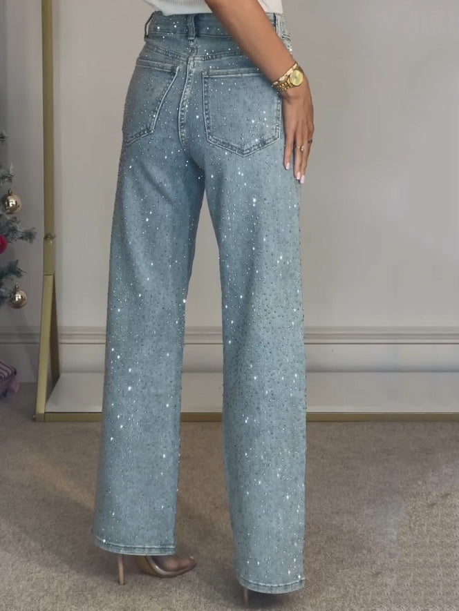 Natalie | Women's Embellished Straight Leg Denim Jeans-Metro Lane Plaza