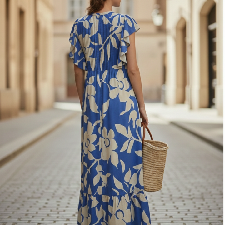 Sheila | Women's Floral Maxi Dress with Ruffle Sleeves-Metro Lane Plaza