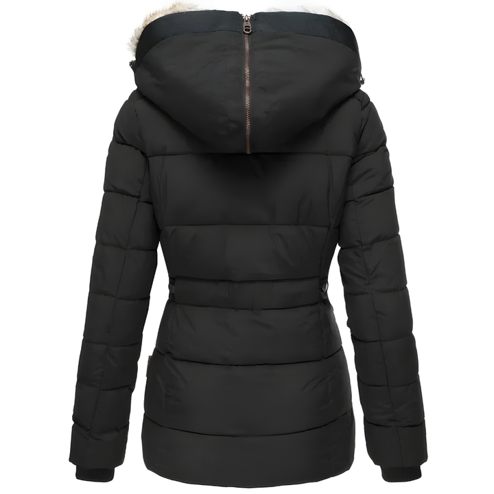 Lina | Women's Quilted Long Winter Coat with Removable Fur Hood-Metro Lane Plaza