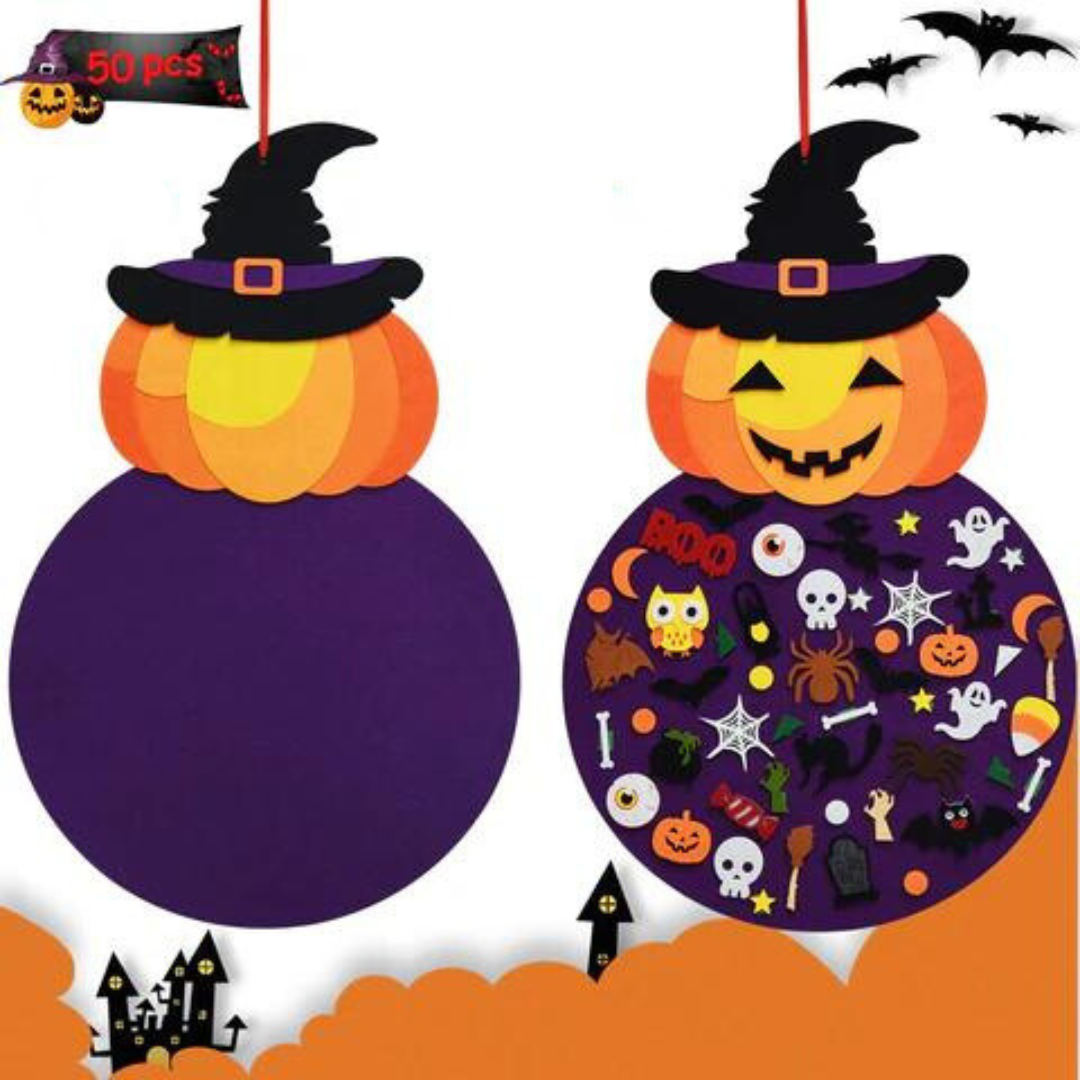 Tabellone in feltro da donna per Halloween con oltre 50 pezzi e design da appendere alla parete