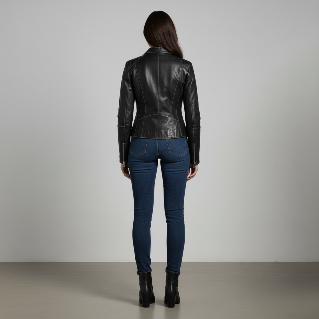 Ava | Women's Classic Leather Jacket-Metro Lane Plaza