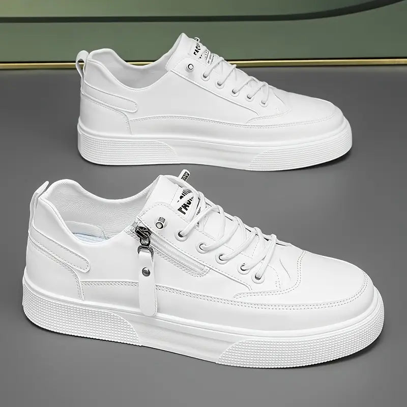 Men's Stylish Leather Trainers with Side Zip Closure-Metro Lane Plaza