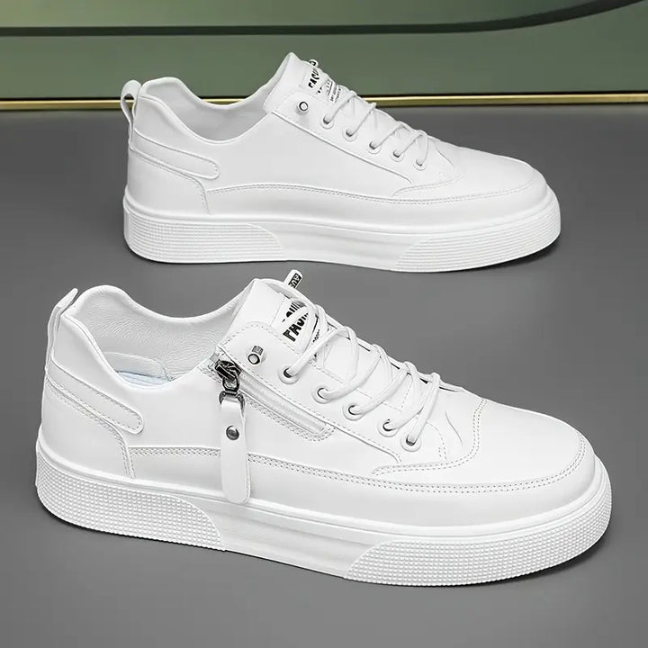 Men's Stylish Leather Trainers with Side Zip Closure-Metro Lane Plaza