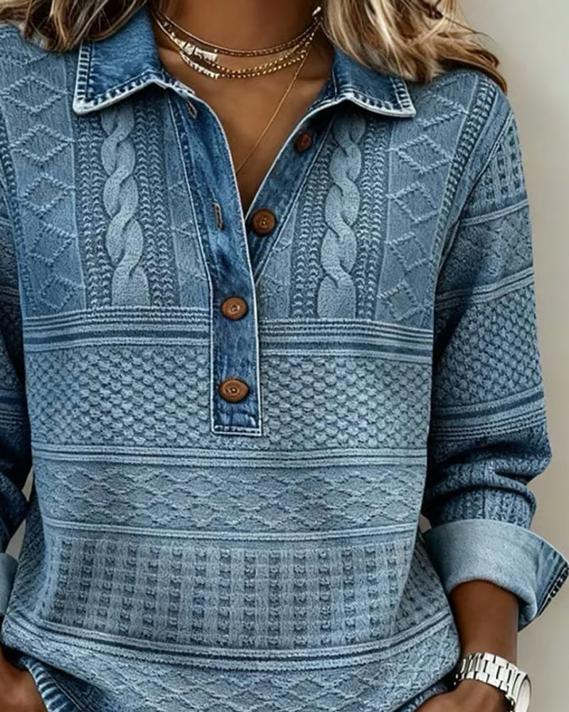 Damenpullover mit Zopfmuster und Knopfleiste