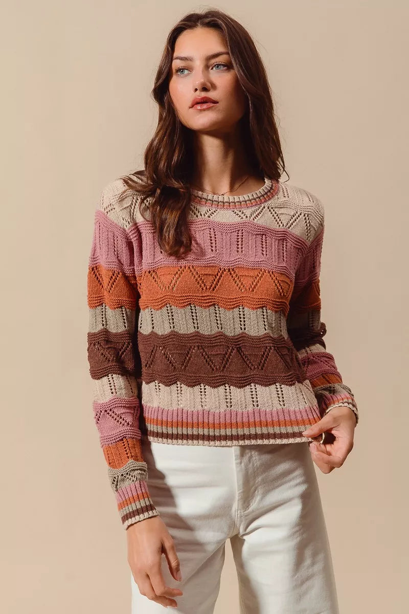 Camisola comprida de malha às riscas para mulher