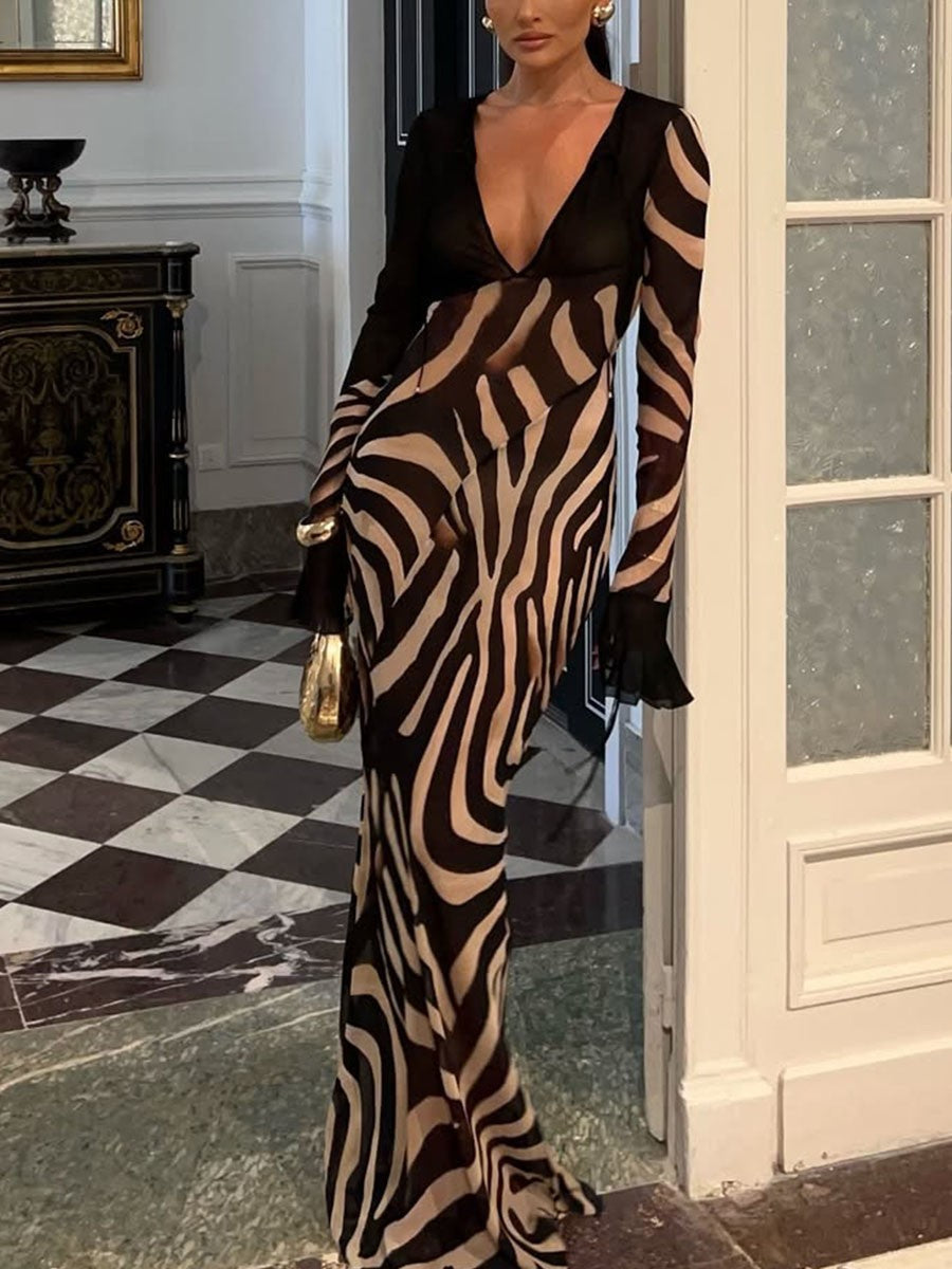 Norma | Women's Long Sleeve Maxi Dress-Metro Lane Plaza