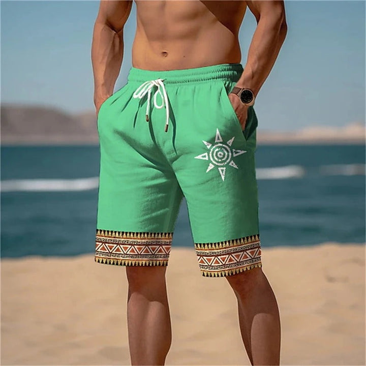 Men's Printed Beach Shorts with Solar Motif