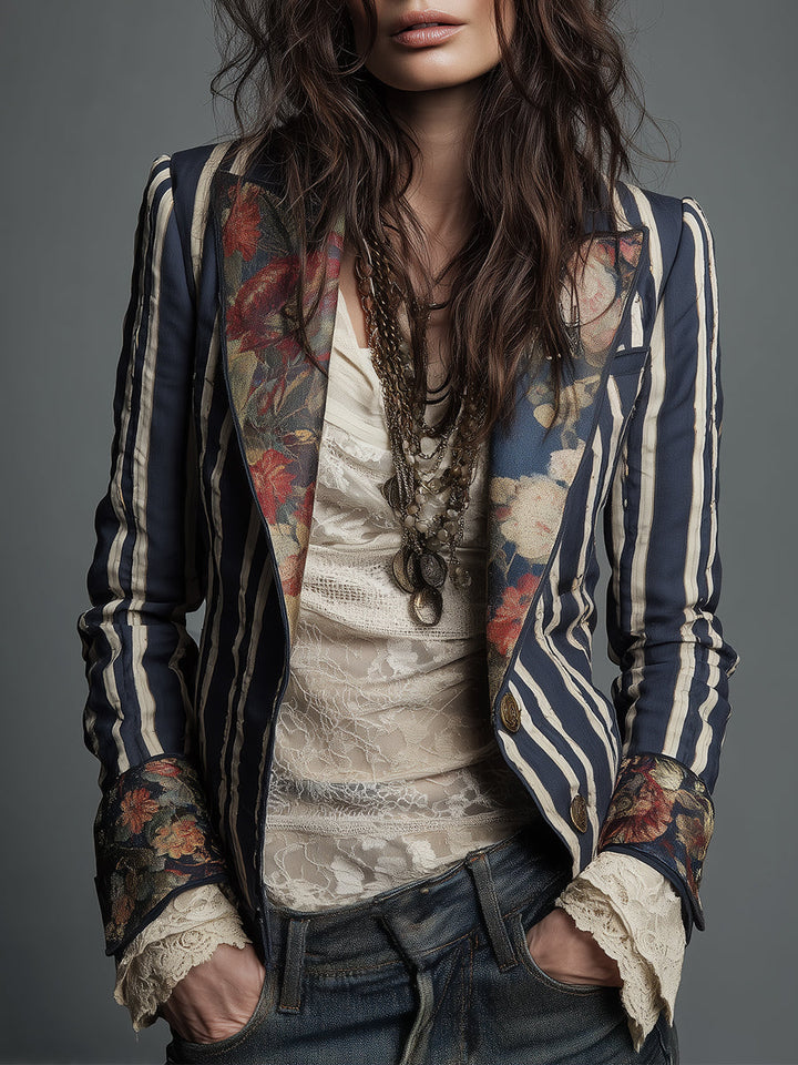 Women's Classic Retro Bohemian Striped Blazer