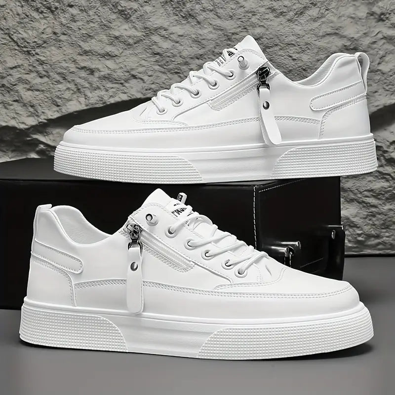 Men's Stylish Leather Trainers with Side Zip Closure-Metro Lane Plaza