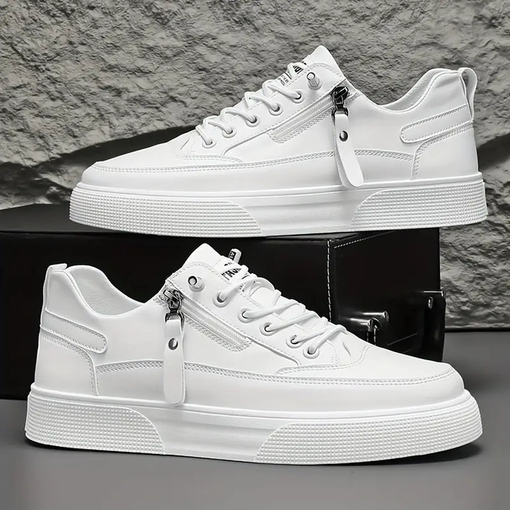 Men's Stylish Leather Trainers with Side Zip Closure-Metro Lane Plaza