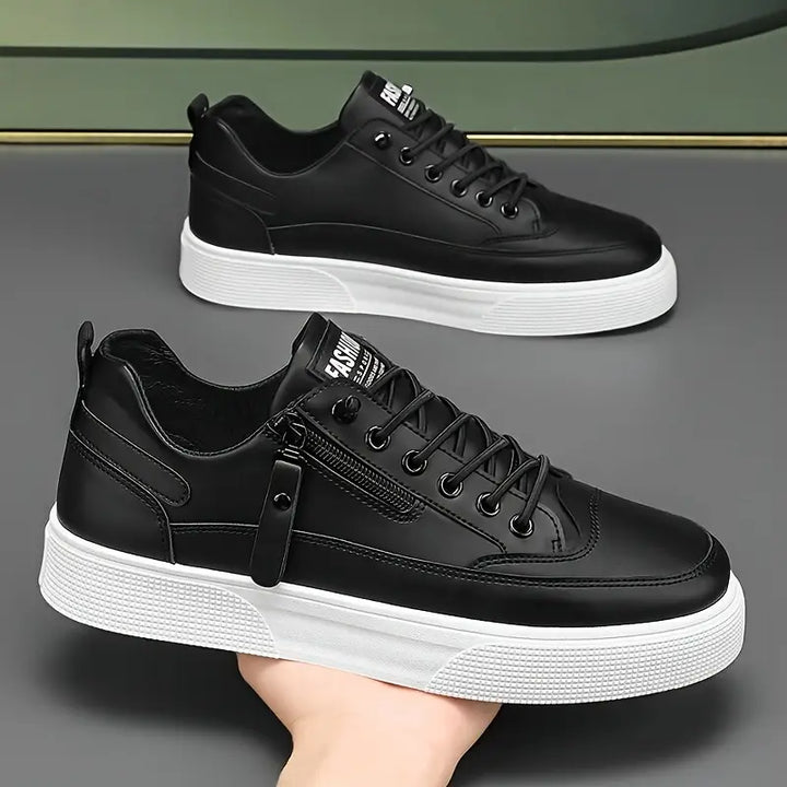 Men's Stylish Leather Trainers with Side Zip Closure-Metro Lane Plaza