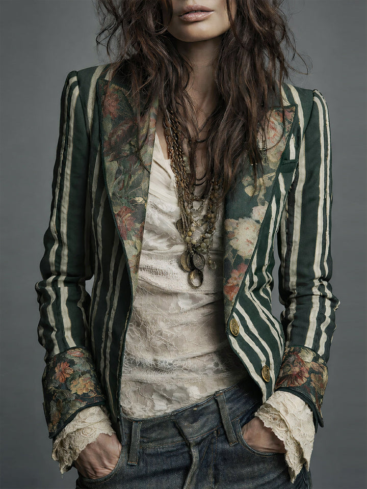 Women's Classic Retro Bohemian Striped Blazer