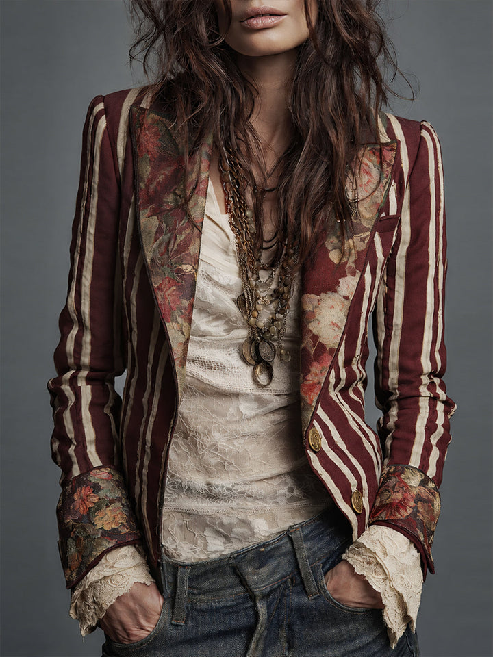 Women's Classic Retro Bohemian Striped Blazer