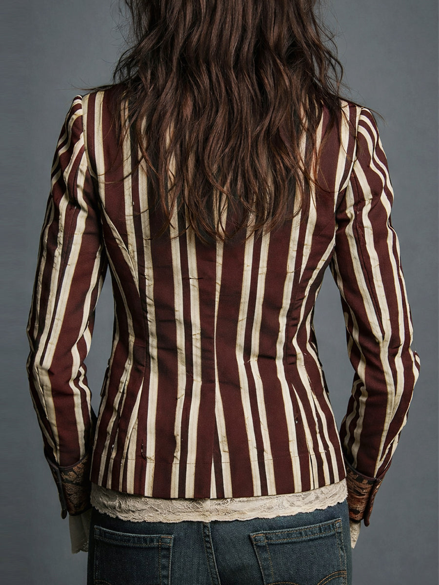Women's Classic Retro Bohemian Striped Blazer