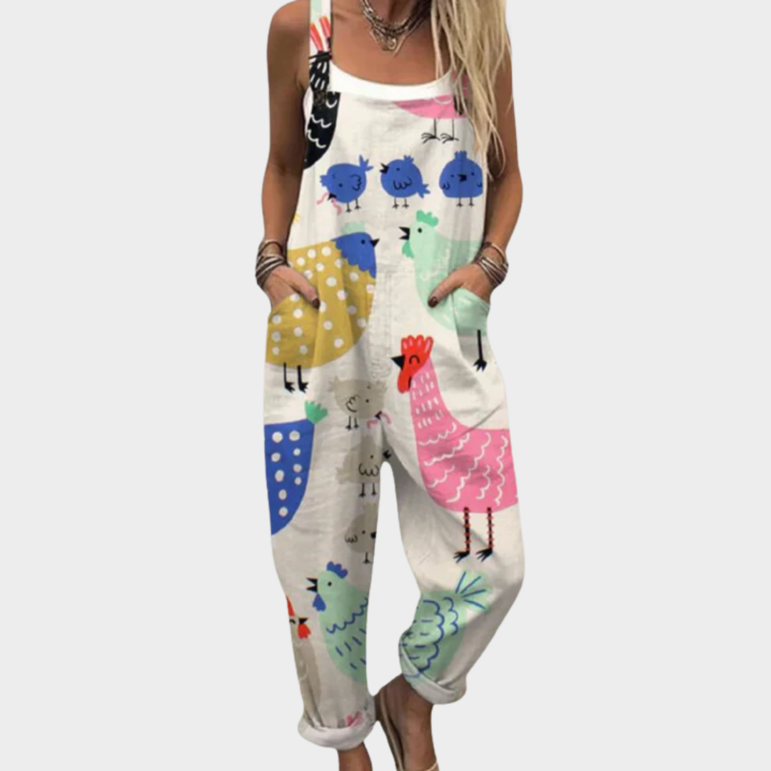 Bekväm jumpsuit för kvinnor med djurmönster