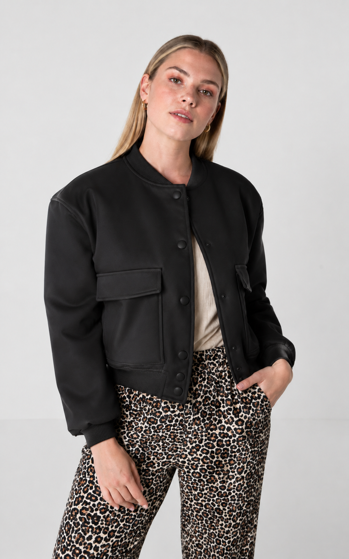 Sophia | Women's Comfortable Luxury Bomber Jacket-Metro Lane Plaza