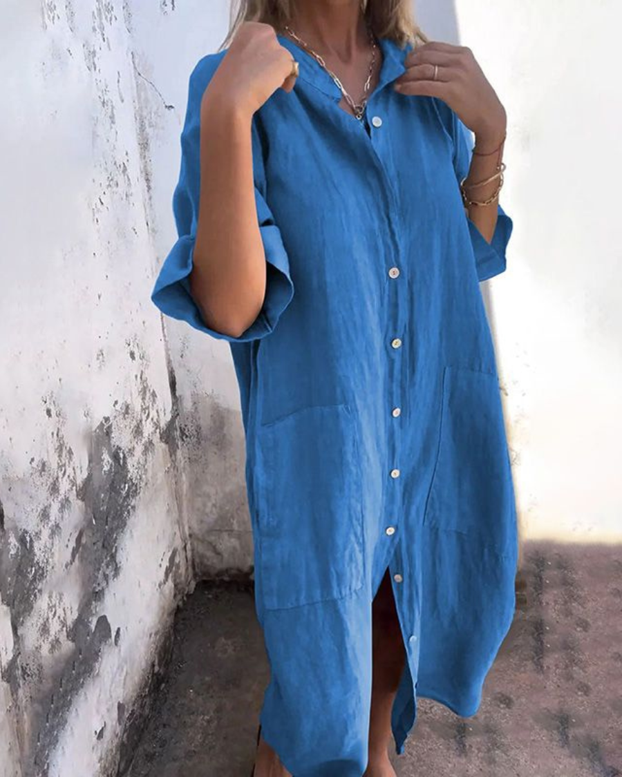 Women's Loose Fit Button Front Shirt Dress-Metro Lane Plaza