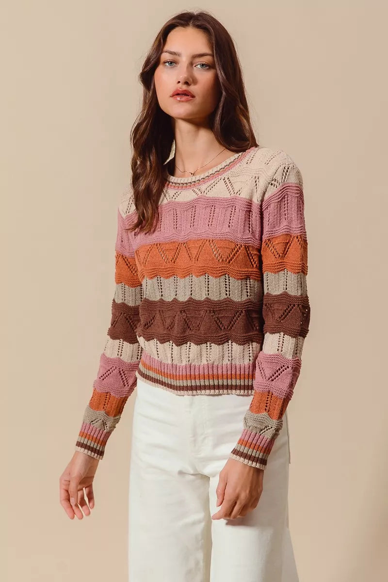 Camisola comprida de malha às riscas para mulher