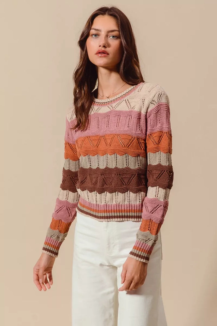 Camisola comprida de malha às riscas para mulher