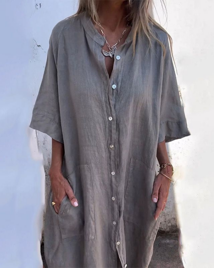 Women's Loose Fit Button Front Shirt Dress-Metro Lane Plaza