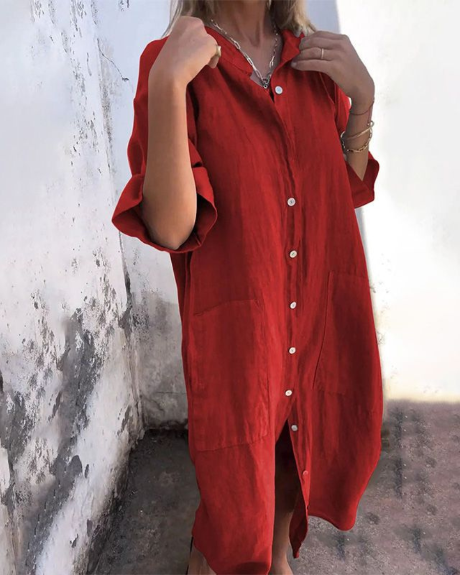Women's Loose Fit Button Front Shirt Dress-Metro Lane Plaza