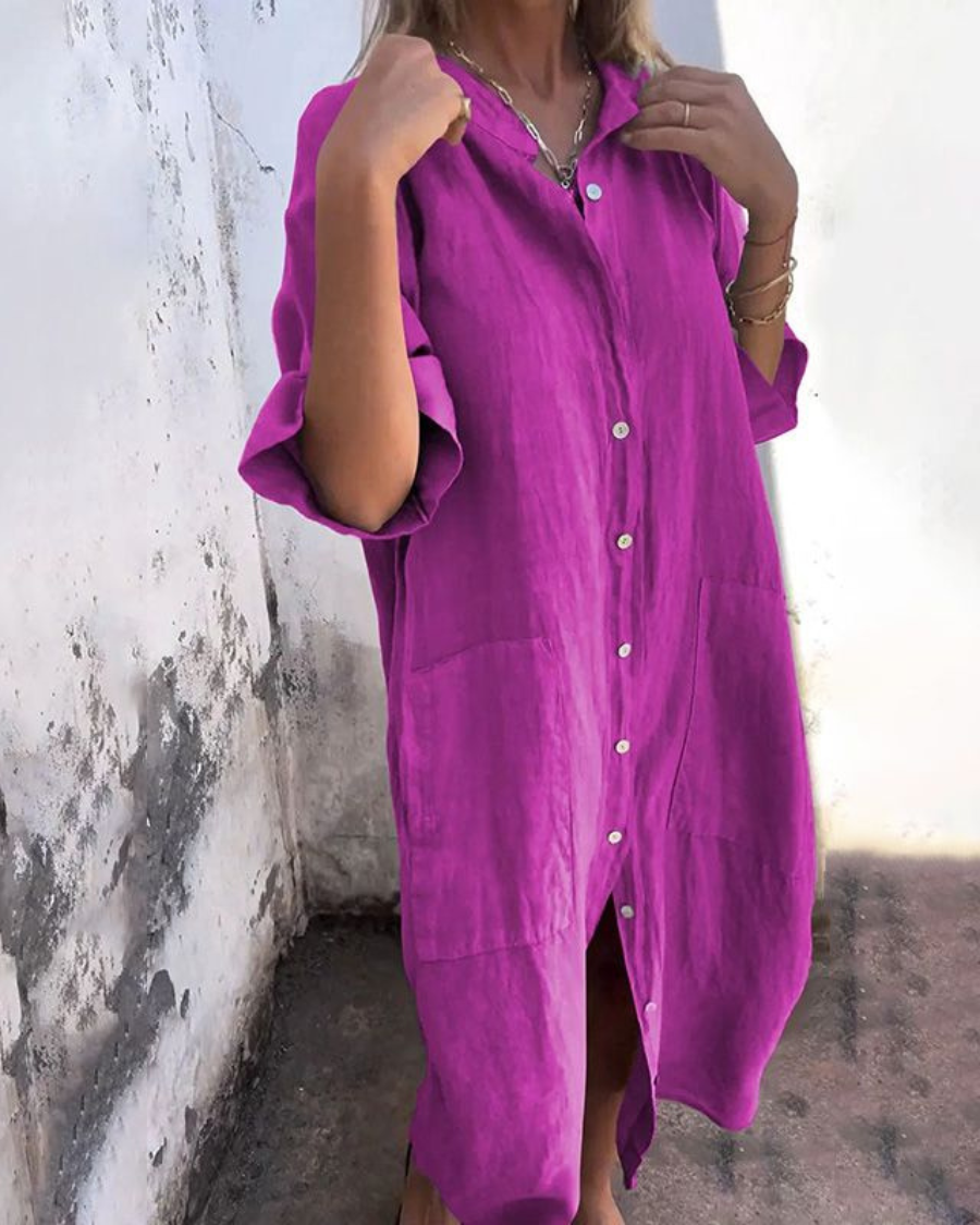 Women's Loose Fit Button Front Shirt Dress-Metro Lane Plaza