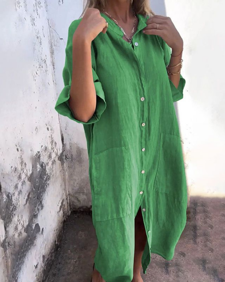 Women's Loose Fit Button Front Shirt Dress-Metro Lane Plaza