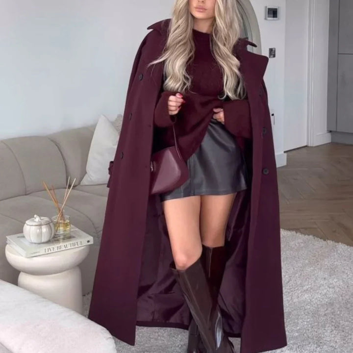 Oversize-Wollmischmantel für Damen in Burgunderrot mit zeitloser Eleganz