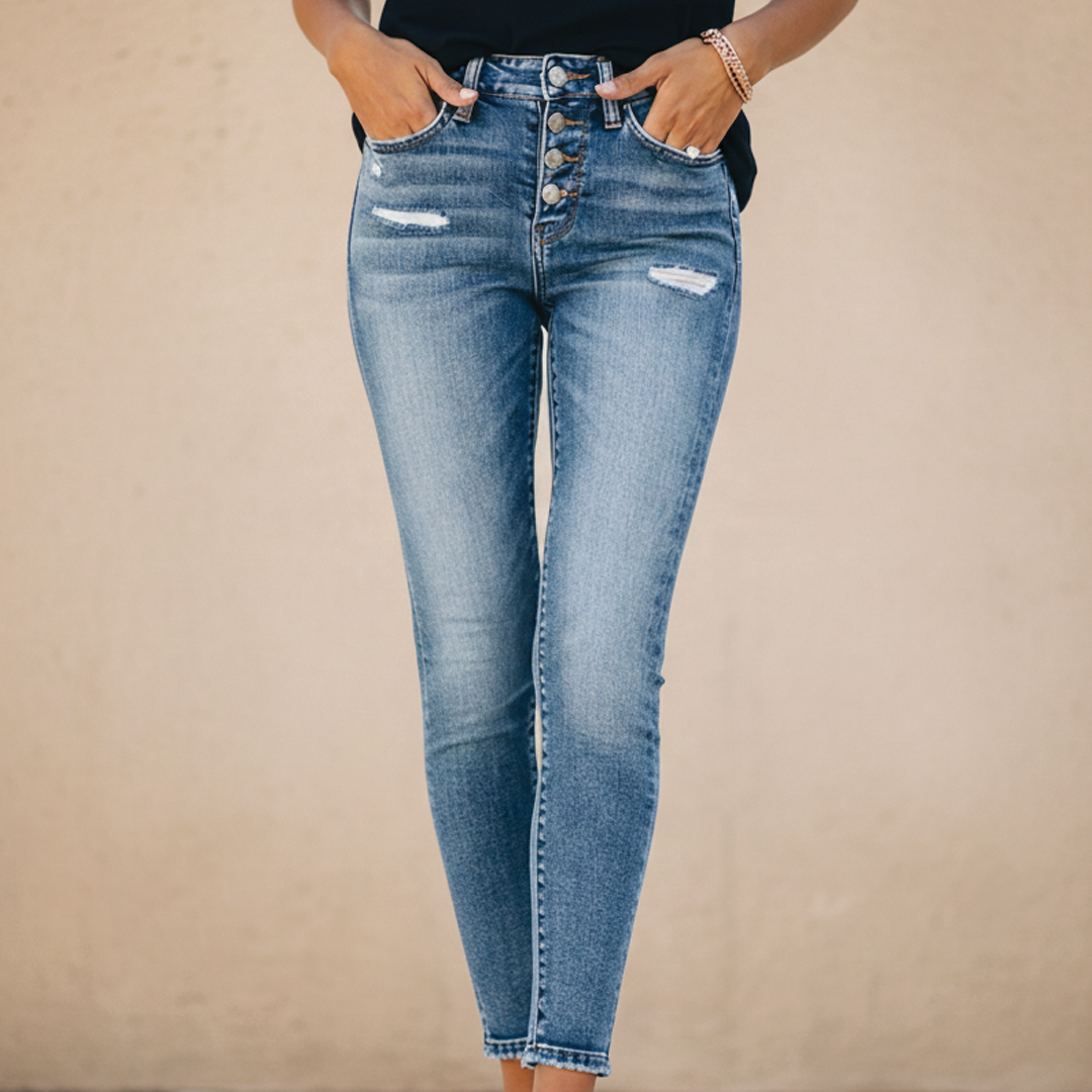Autumn | Women's Slim Fit Button-Up Jeans-Metro Lane Plaza