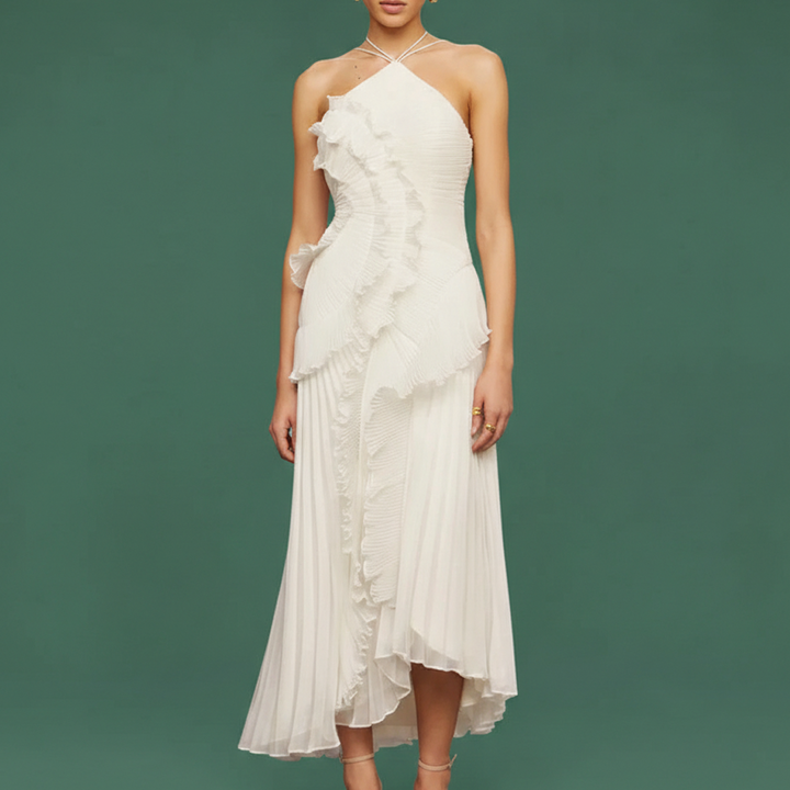 Avery | Women's Asymmetric Pleated Dress-Metro Lane Plaza