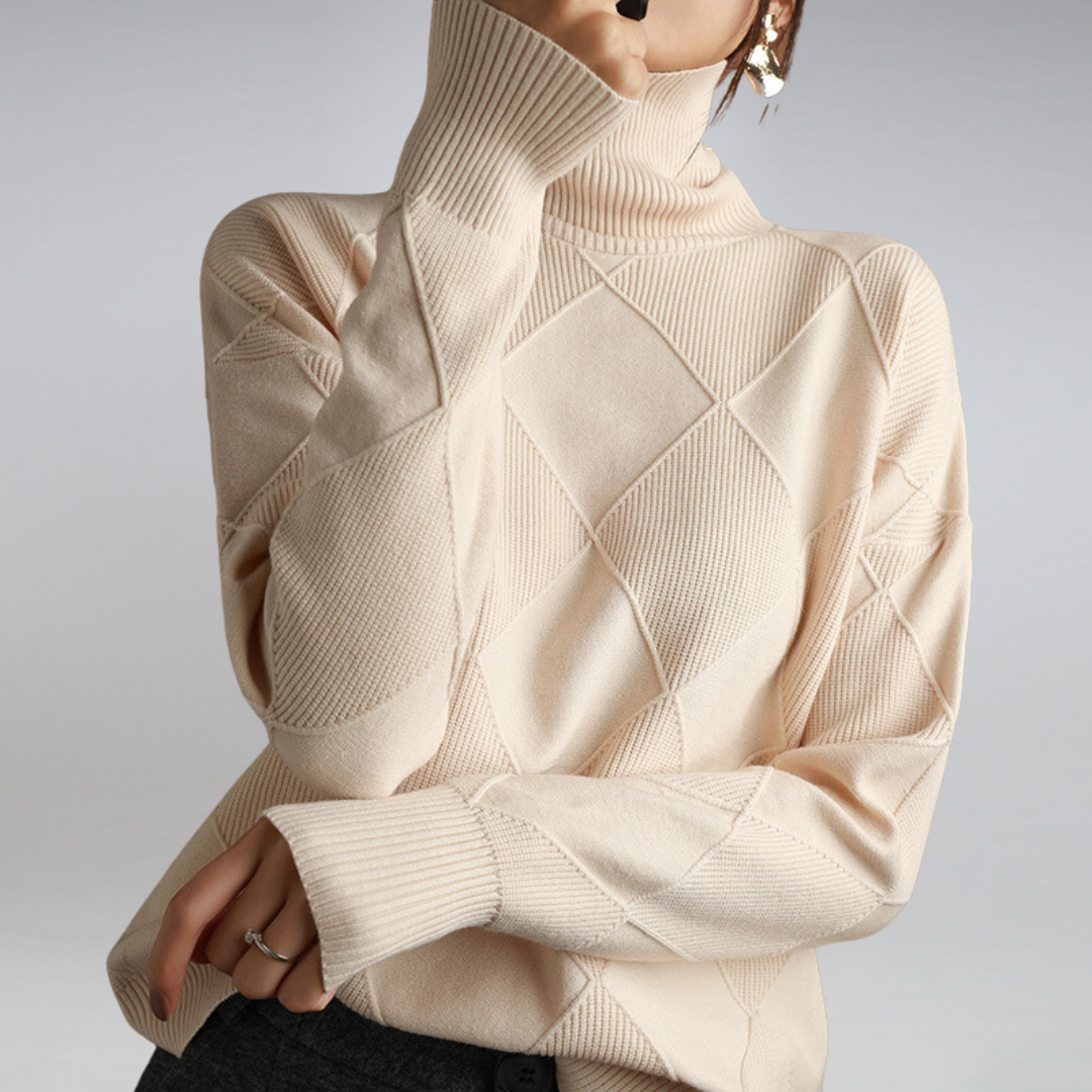 Pull pour femme en maille à col montant avec motif losanges