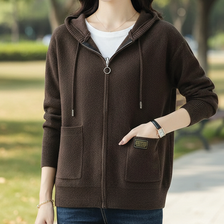 Sudadera de lana con capucha y cremallera para mujer