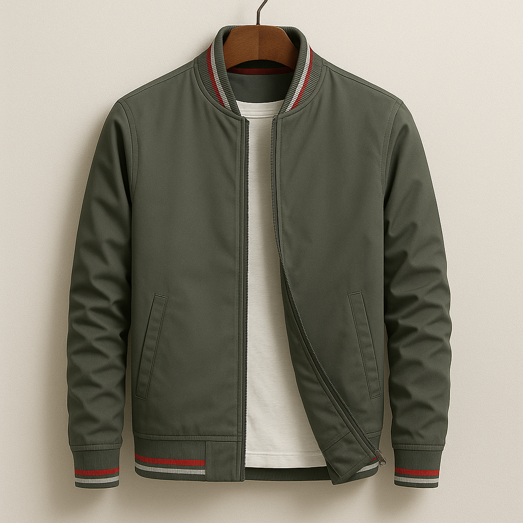 Men's Retro Stripe Ribbed Bomber Jacket