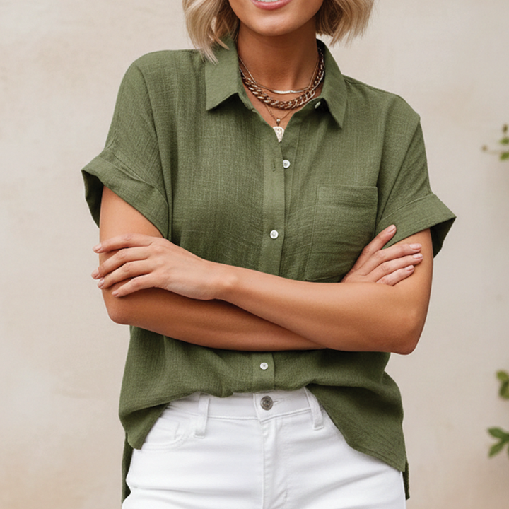 Bella | Women's Summer Button-Up Blouse-Metro Lane Plaza