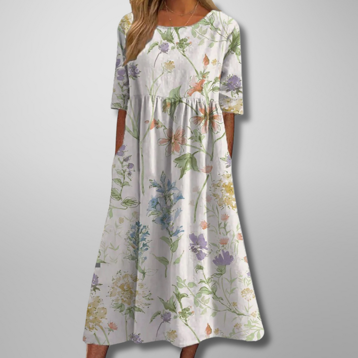 Elowen | Women's Relaxed Floral Midi Dress-Metro Lane Plaza