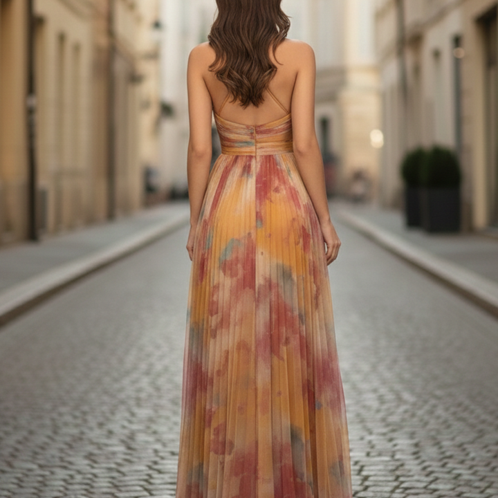 Gail | Women's Maxi Dress, Spaghetti Strap, V Neck, Printed Design-Metro Lane Plaza