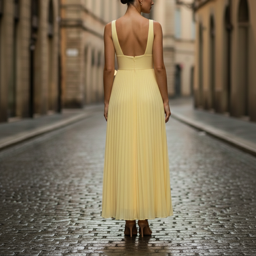 Amy | Women's Maxi Dress - Pleated Sleeveless Design-Metro Lane Plaza