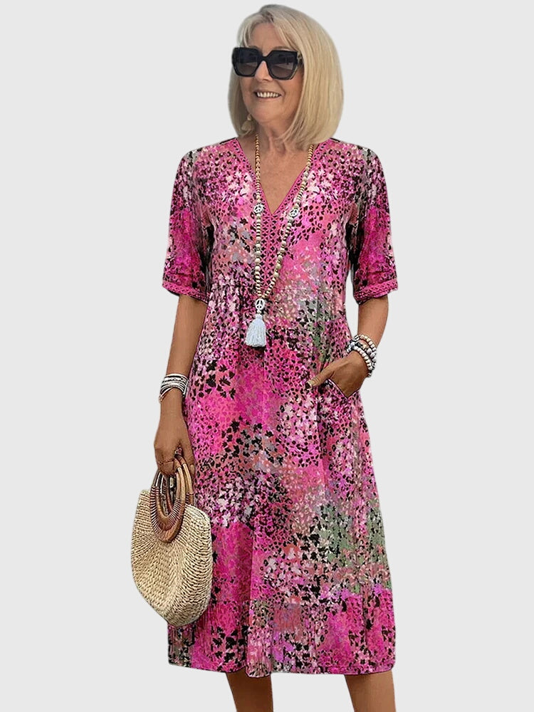 Women's Elegant Floral Midi Dress-Metro Lane Plaza