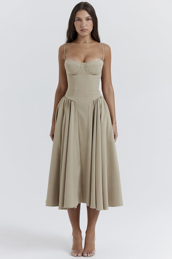 Natalie | Elegant Pleated Midi Dress for Women-Metro Lane Plaza