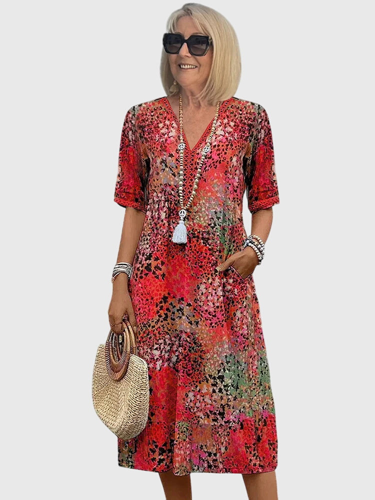 Women's Elegant Floral Midi Dress-Metro Lane Plaza