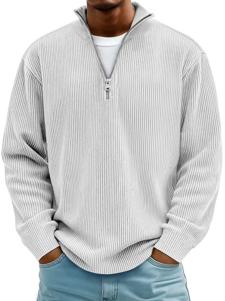 Pull en maille côtelée à manches longues, demi-fermeture zippée, pour homme