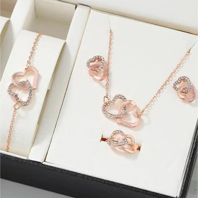Babette | Women's elegant gold jewelry set with heart details and rhinestones-Metro Lane Plaza