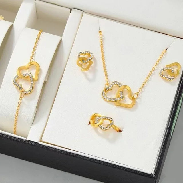 Babette | Women's elegant gold jewelry set with heart details and rhinestones-Metro Lane Plaza