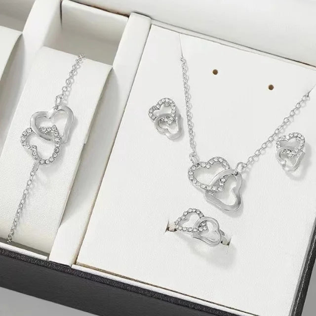 Babette | Women's elegant gold jewelry set with heart details and rhinestones-Metro Lane Plaza