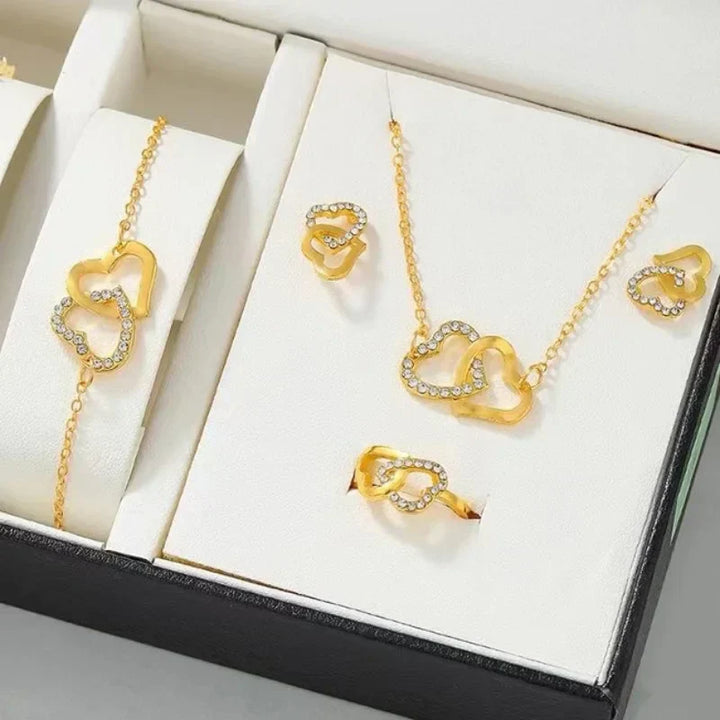 Babette | Women's elegant gold jewelry set with heart details and rhinestones-Metro Lane Plaza