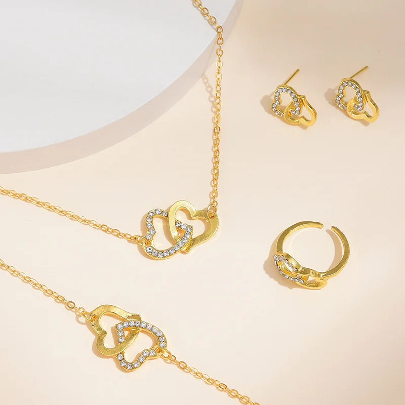 Babette | Women's elegant gold jewelry set with heart details and rhinestones-Metro Lane Plaza