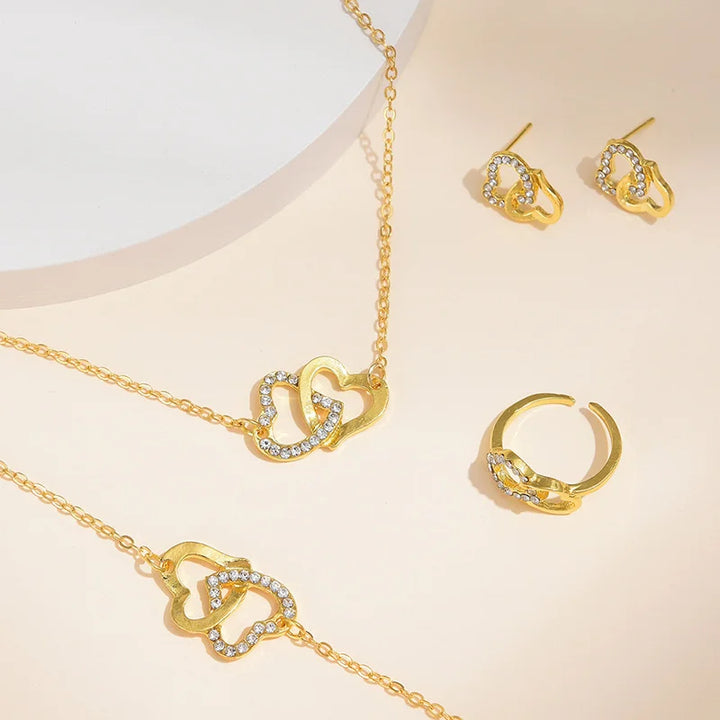 Babette | Women's elegant gold jewelry set with heart details and rhinestones-Metro Lane Plaza